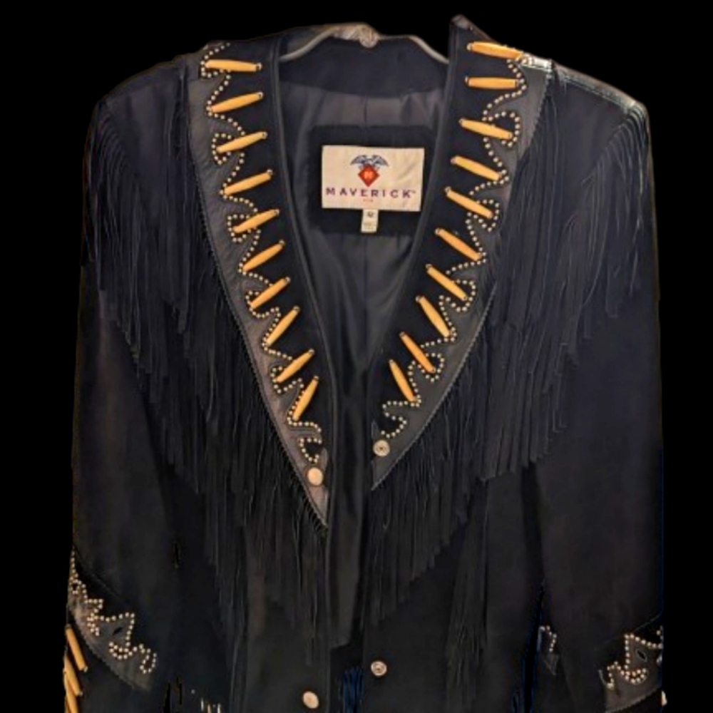 Vintage Black Leather Jacket  12 Maverick Leather Rodeo Music Festival Fringe